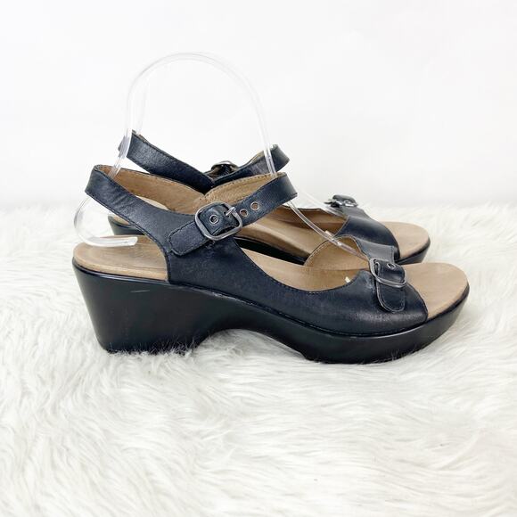 Dankso 40 EU 10 US Womens Black Leather Joanie Ankle Strap Comfort Sandals - Picture 2 of 11